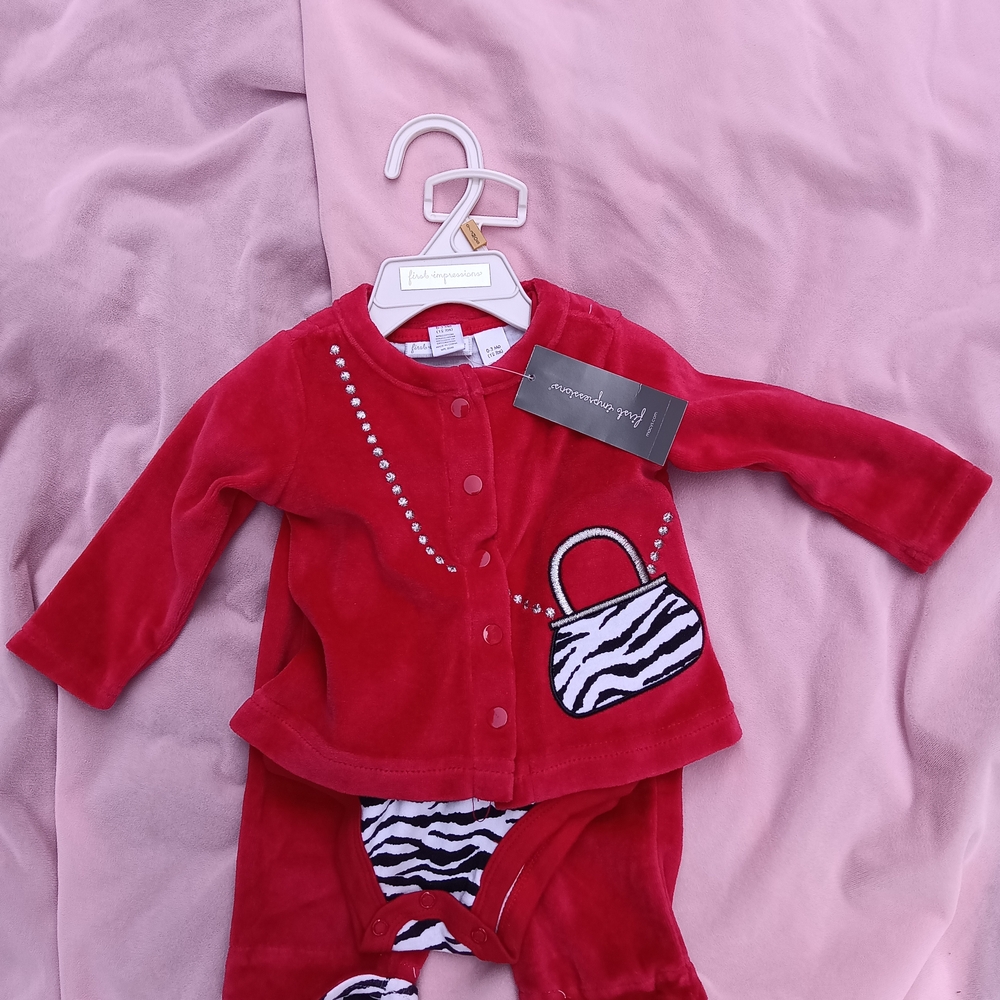 First Impressions Red and Zebra Print Kids Matching Set - 0-3 Months